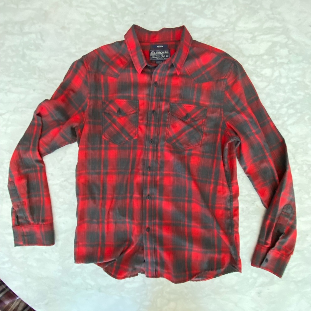 American Rag Red and Black Plaid Flannel Shirt